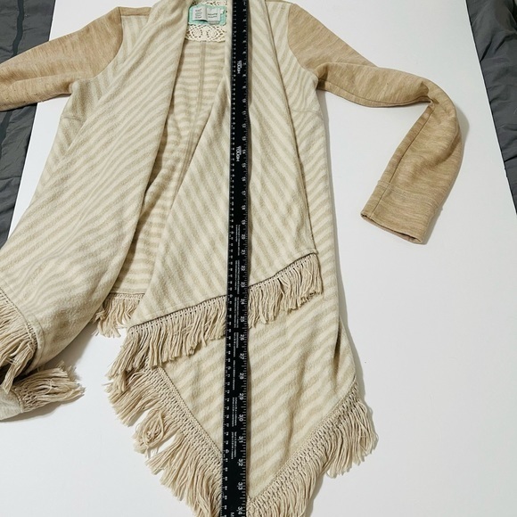 Saturday Sunday Taupe & Cream Cardigan with Fringe Size XS - Picture 8 of 8